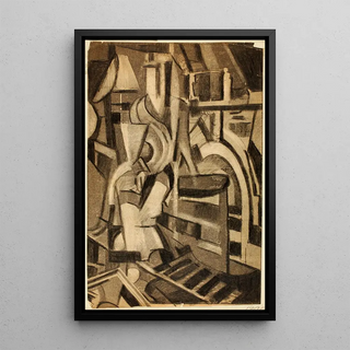 Abstract seated figure painting - Carl Newman — framed artwork on a wall
