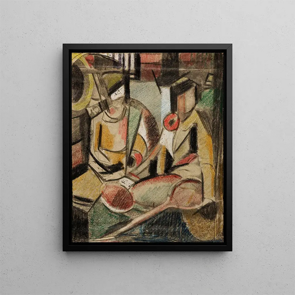 Summary of Two women with tennis rackets - Carl Newman — framed artwork on a wall