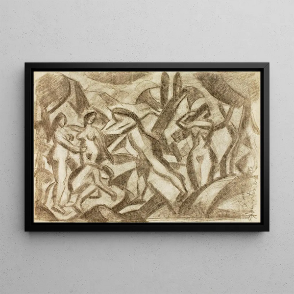 Group of nudes - Carl Newman — framed artwork on a wall
