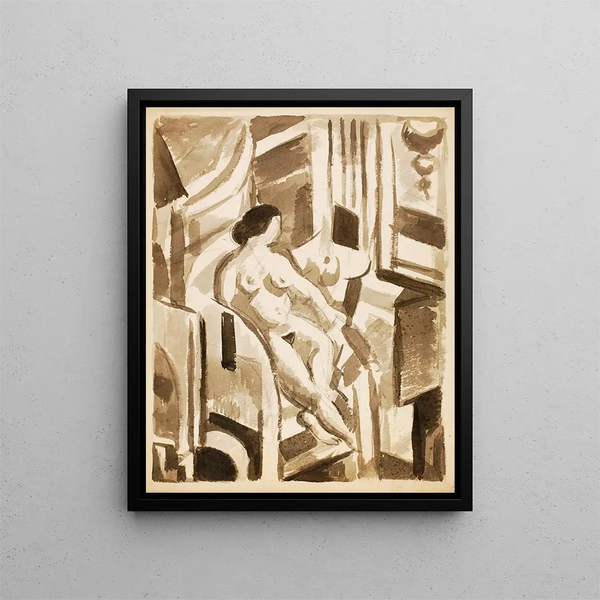 Nude female sitting 3 - Carl Newman — framed artwork on a wall