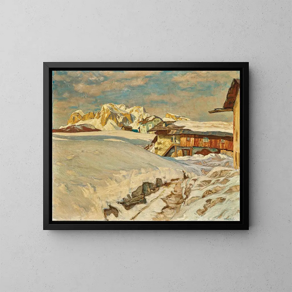 Landscape painting of the Dolomites near Cortina with Tofana - Carl O'Lynch de Town — framed artwork on a wall