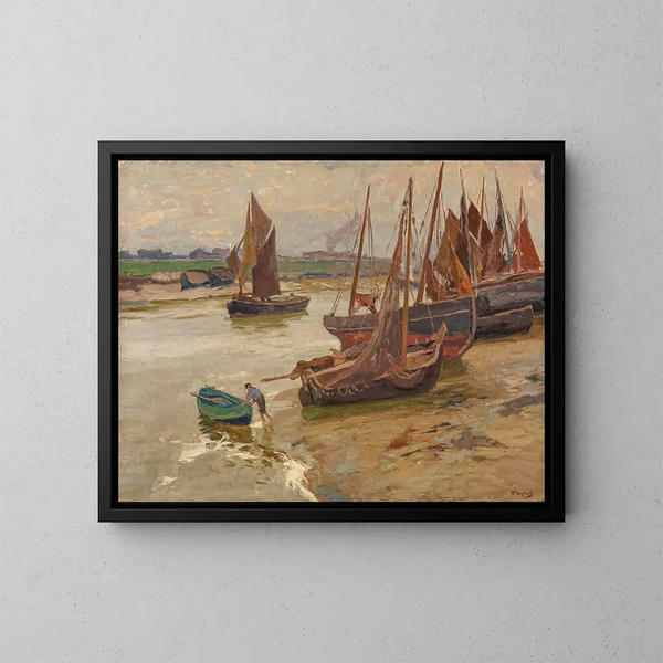 Gray day painting at the Isère - Carl O'Lynch de Town — framed artwork on a wall