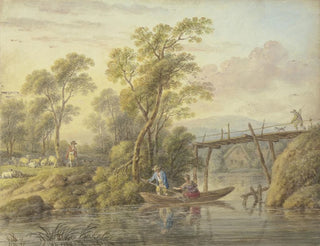 Landscape painting with a stream and a wooden bridge - Carl Philipp Schallhas — artwork view