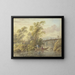 Landscape painting with a stream and a wooden bridge - Carl Philipp Schallhas — framed artwork on a wall