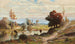 Landscape painting with cows drinking and city in the background - Carl Philipp Weber — artwork view