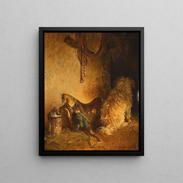 A faithful friend in the stable - Carl Pischinger — framed artwork on a wall