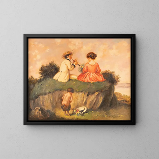 a Couple in love and playful fauna - Carl Plückebaum — framed artwork on a wall