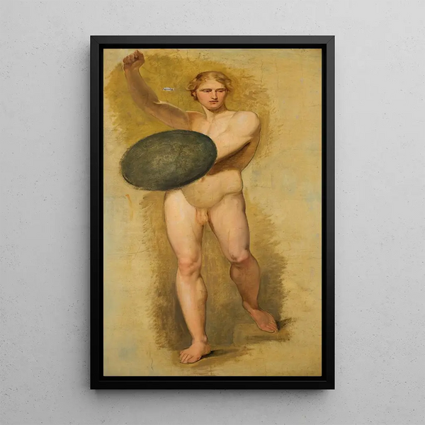 Young man with a shield - Carl Rahl — framed artwork on a wall
