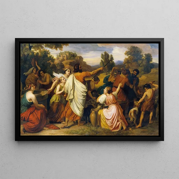 Moses Protects the Daughters of Reuel - Carl Rahl — framed artwork on a wall