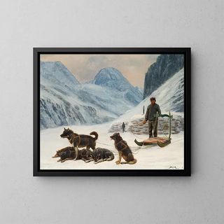 A Greenlander resting near his dog - Carl Rasmussen — framed artwork on a wall