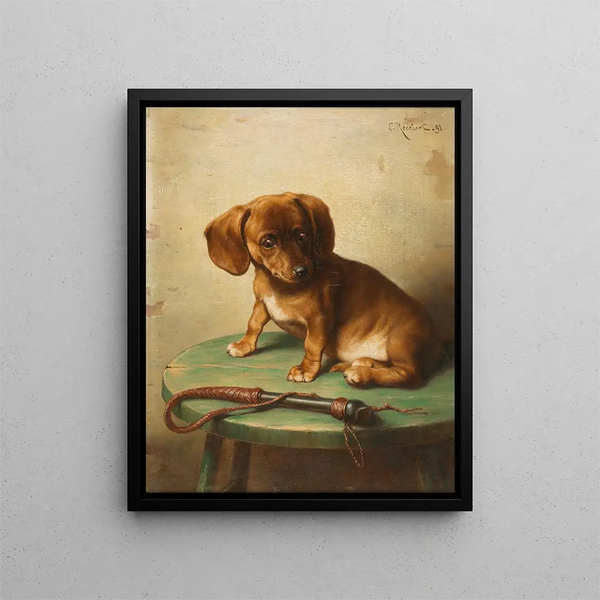 A teckel puppy - Carl Reichert — framed artwork on a wall