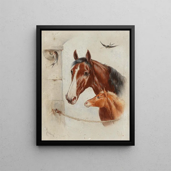 an idyllic stable scene - Carl Reichert — framed artwork on a wall