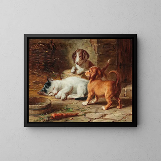 Les chiots sont éveillés - Carl Reichert — framed artwork on a wall