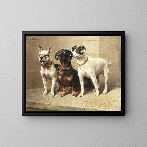 Three Vigilant Dogs - Carl Reichert — framed artwork on a wall