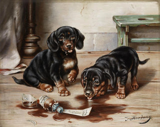 Two dachshunds with medication - Carl Reichert — artwork view