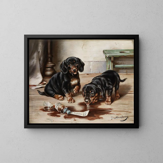Two dachshunds with medication - Carl Reichert — framed artwork on a wall