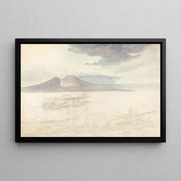 Panoramic views painting of Vesuvius and Monte Pellegrino - Carl Rottmann — framed artwork on a wall