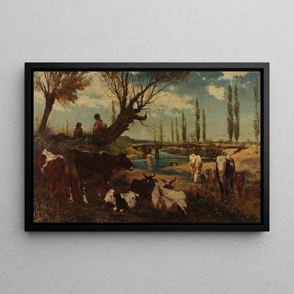 Herd of Water Cows - Carl Rudolf Huber — framed artwork on a wall