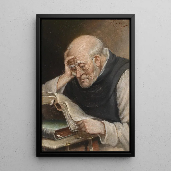Monk Reading - Carl Schleicher — framed artwork on a wall