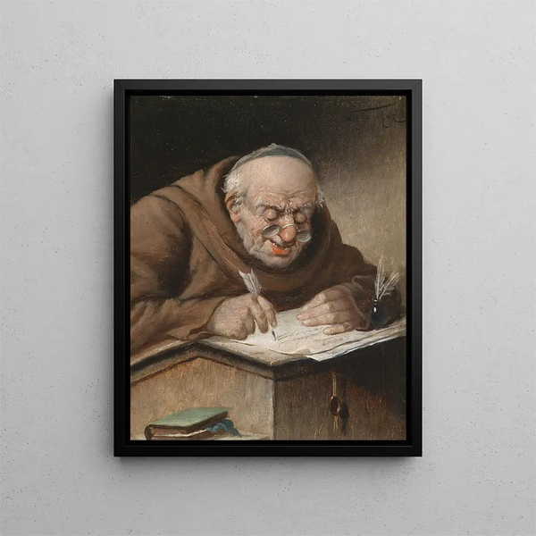 Monk Writer - Carl Schleicher — framed artwork on a wall