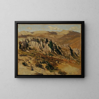 Rocky landscape near Olevano - Carl Schuch — framed artwork on a wall