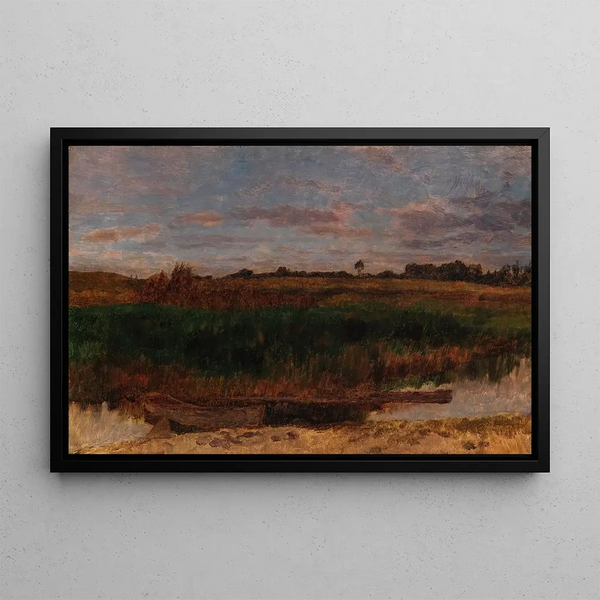 Champ de Roseaux avec Barque, Ferch au Schwielowsee - Carl Schuch — framed artwork on a wall