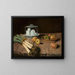 Still life with leeks, apples, and cheese - Carl Schuch — framed artwork on a wall
