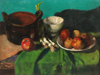 Still life with apples and spring onions - Carl Schuch — artwork view