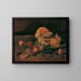 Still life with pumpkin, peach, and grapes - Carl Schuch — framed artwork on a wall
