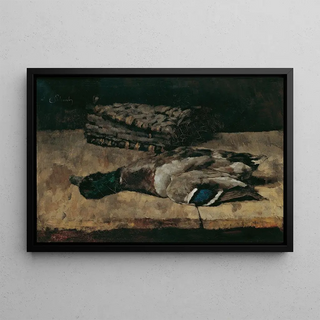 Nature Morte with Wild Duck and Hunting Bag I - Carl Schuch — framed artwork on a wall