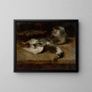 Wild duck and tin box - Carl Schuch — framed artwork on a wall