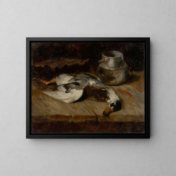 Wild duck and tin box - Carl Schuch — framed artwork on a wall