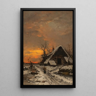 Winter Landscape Painting in the Evening - Carl Schultze — framed artwork on a wall