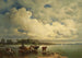 Water landscape painting with cows - Carl Schweninger — artwork view