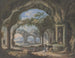 Interior of a cave supported by columns with, in a niche, a large vase - Carl Sebastian von Bemmel — artwork view