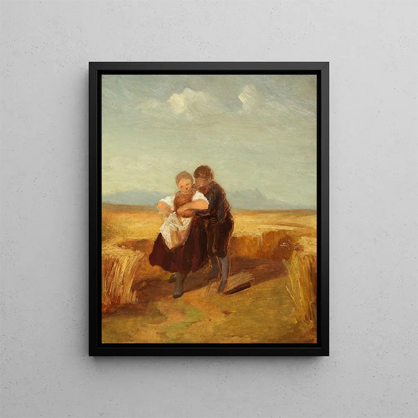 Boy and Girl in a Cornfield - Carl Spitzweg — framed artwork on a wall