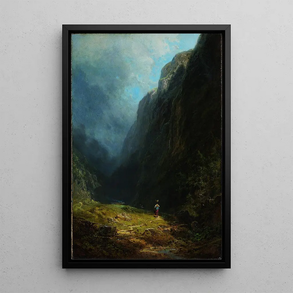 In the high alpine valley, landscape with Mount Wendelstein - Carl Spitzweg — framed artwork on a wall