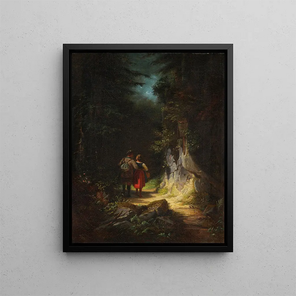 Hunter with a Girl The Loving Hunter - Carl Spitzweg — framed artwork on a wall