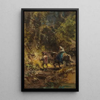 Carl Spitzweg - Kreuzritter mit Dame in Waldlanschaft.webp