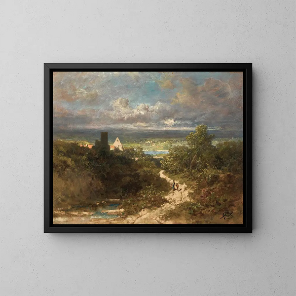 Landscape with River - Carl Spitzweg — framed artwork on a wall