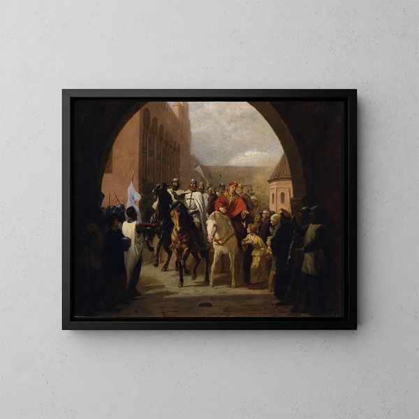 Entry of the knights into the study of Marienbourg - Carl Steffeck — framed artwork on a wall