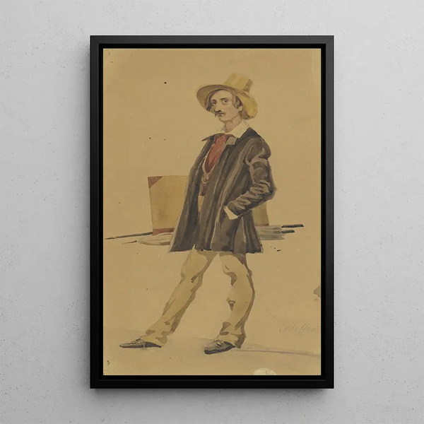 Painter standing with palette - Carl Steffeck — framed artwork on a wall