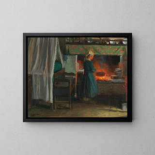 in a Dutch farmhouse kitchen - Carl Theodor von Blaas — framed artwork on a wall
