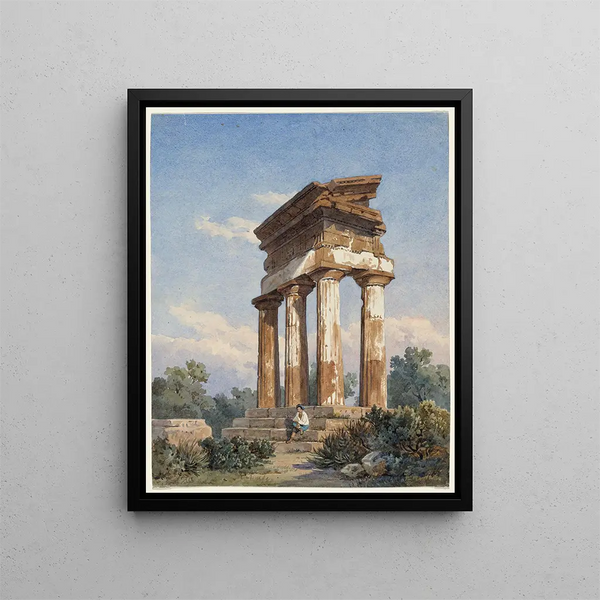 a temple ruin in Agrigento - Carl Wilhelm Götzloff — framed artwork on a wall