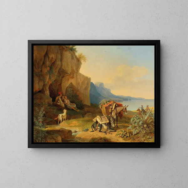 La Grèce se reposant en route vers le marché - Carl Wilhelm von Heideck — framed artwork on a wall