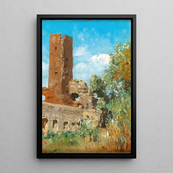 Old watchtower in the Roman countryside - Carl Wuttke — framed artwork on a wall