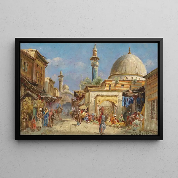 Oriental Street Scene Painting - Carl Wuttke — framed artwork on a wall
