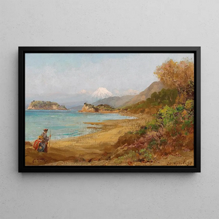 Pilgrim en route vers le mont Fuji - Carl Wuttke — framed artwork on a wall