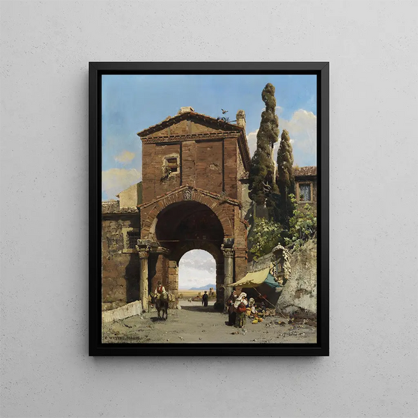 Arc romain avec vue sur la campagne - Carl Wuttke — framed artwork on a wall