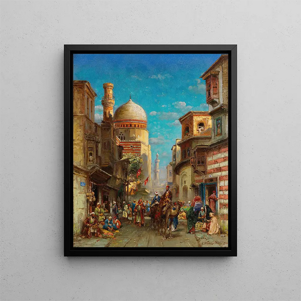 Street scenes at the Kaï Bey Mosque in Cairo - Carl Wuttke — framed artwork on a wall